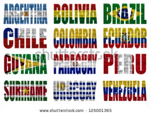 south america countries flag words on a white background 125001365