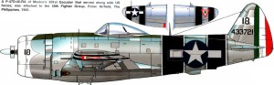 A 201-es szd. P-47-D-40-RA típusú gépének festése, amely a Fülöp-szigeteiki Porac légibázisról repült 1945-ben.